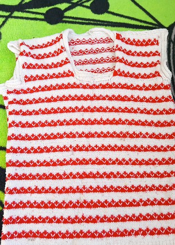 Kız Çocuk Kırmızı Çizgili Örgü Süveter - Görsel 3