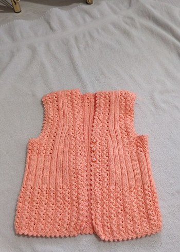 Kız Çocuk Pembe Örgü Kolsuz Yelek - Görsel 2