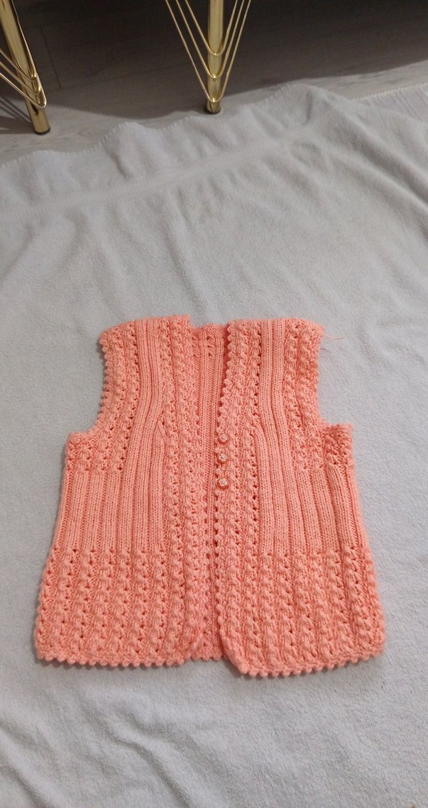 Kız Çocuk Pembe Örgü Kolsuz Yelek - Görsel 2