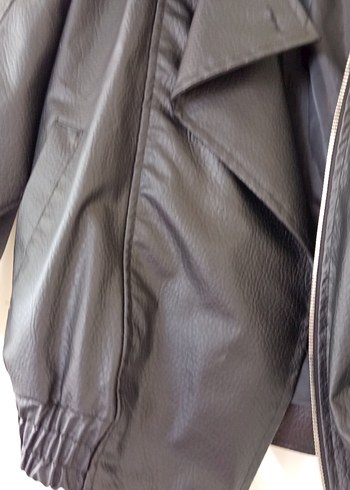 Kadın Siyah Deri Biker Ceket - Görsel 3