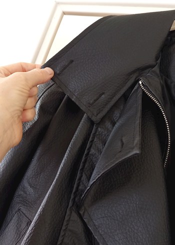 Kadın Siyah Deri Biker Ceket - Görsel 8