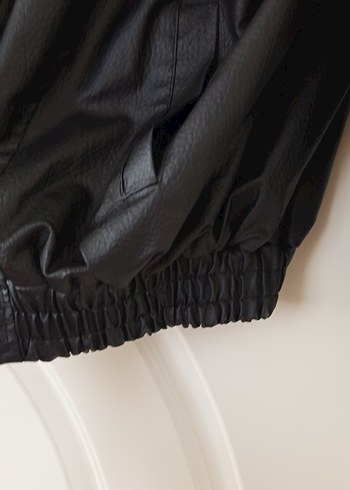 Kadın Siyah Deri Biker Ceket - Görsel 5