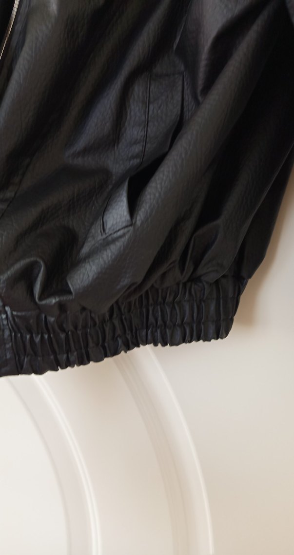 Kadın Siyah Deri Biker Ceket - Görsel 5