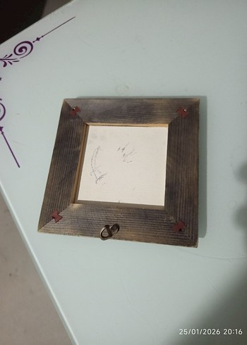 Turkuaz Çiçek Desenli Ahşap Çerçeve - Görsel 2