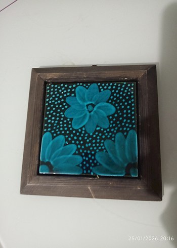 Turkuaz Çiçek Desenli Ahşap Çerçeve - Görsel 4