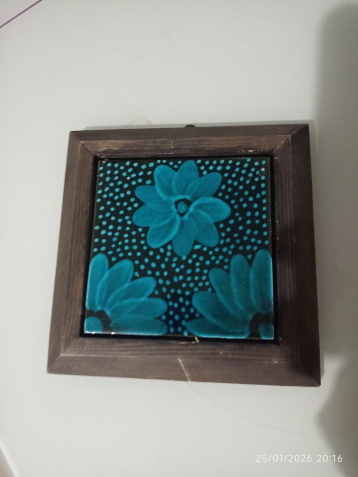 Turkuaz Çiçek Desenli Ahşap Çerçeve - Görsel 4