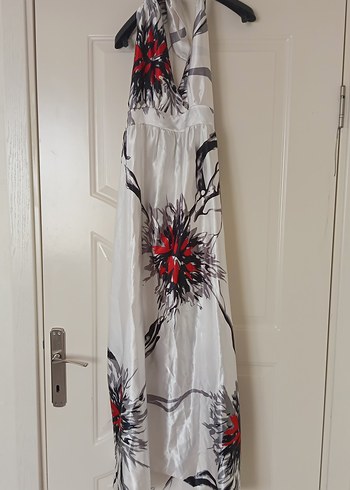 Bohem Beyaz Uzun Askısız Elbise - Görsel 2