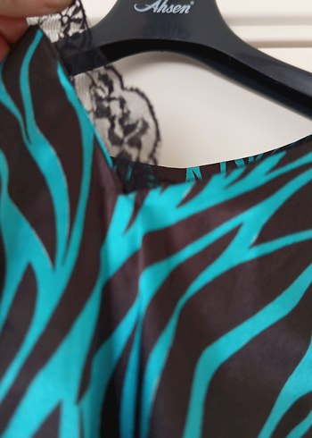 Straplez Turkuaz Zebra Desenli Uzun Elbise - Görsel 2
