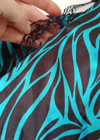 Straplez Turkuaz Zebra Desenli Uzun Elbise - Görsel 5
