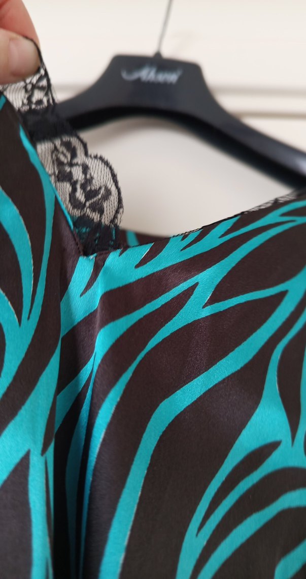 Straplez Turkuaz Zebra Desenli Uzun Elbise - Görsel 3