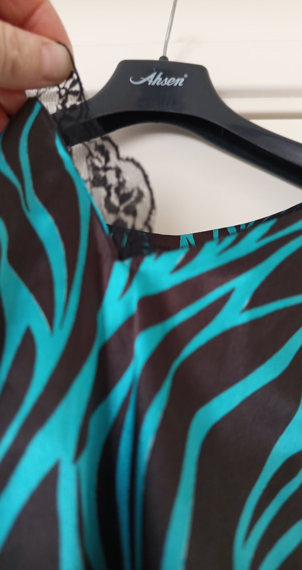 Straplez Turkuaz Zebra Desenli Uzun Elbise - Görsel 2