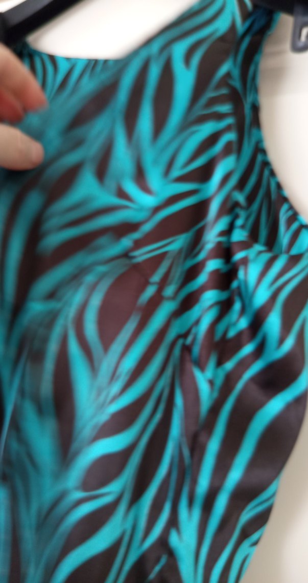Straplez Turkuaz Zebra Desenli Uzun Elbise - Görsel 4
