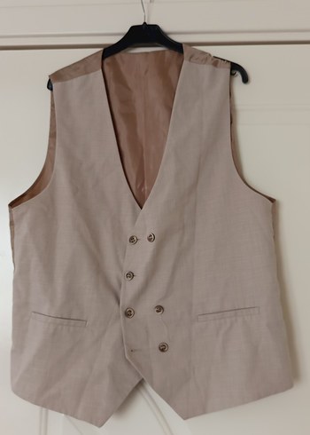 Bej Düğmeli Erkek Yelek - Görsel 3