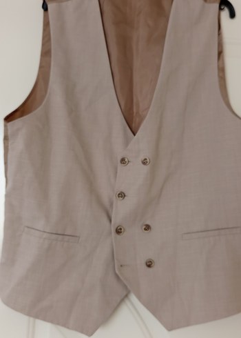 Bej Düğmeli Erkek Yelek - Görsel 5