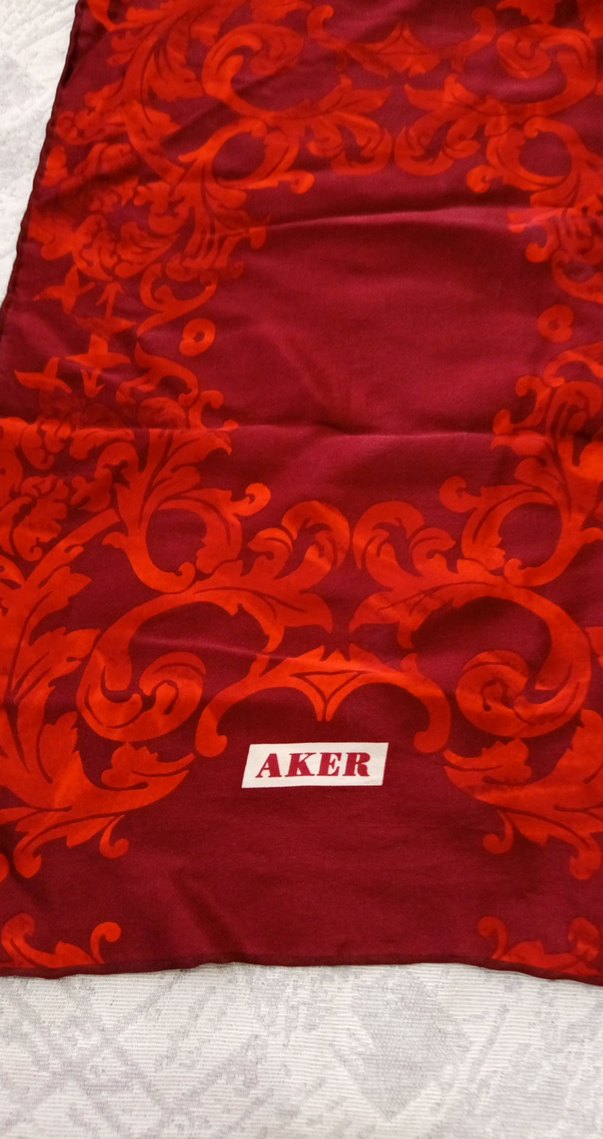 Koyu Kırmızı İpek Desenli Kadın Fular - Görsel 2