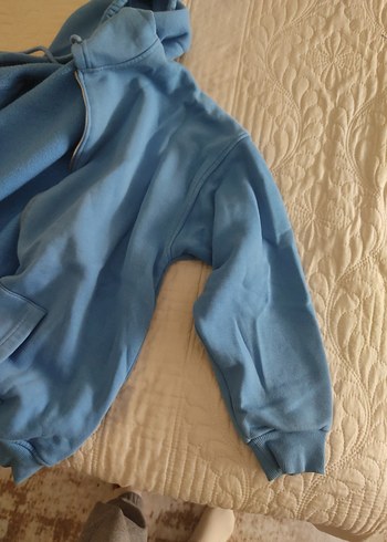 Mavi Kapüşonlu Fermuarlı Kadın Sweatshirt - Görsel 2