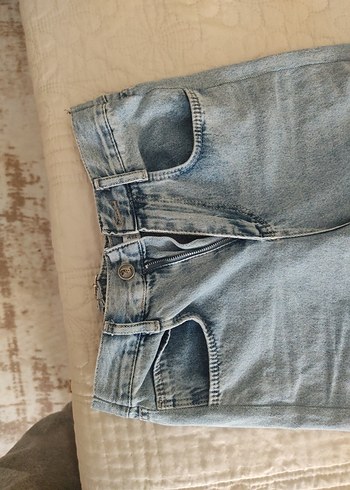 mavi Bol Kesim Midi Denim Kadın Jean - Görsel 4