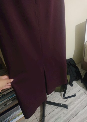Bordo Uzun Kadın Etek Yırtmaçlı - Görsel 2