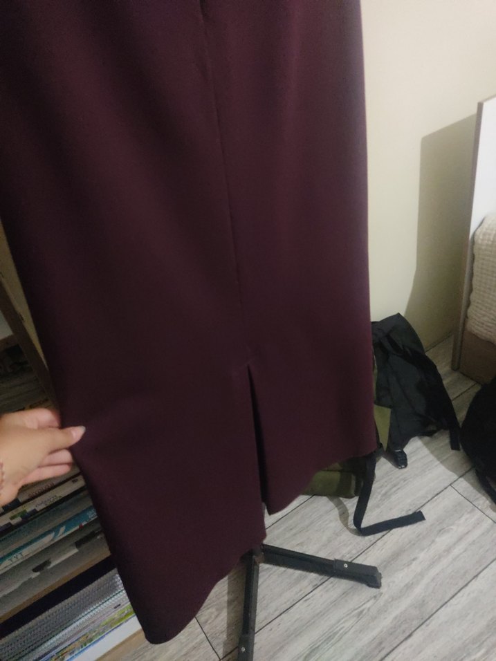 Bordo Uzun Kadın Etek Yırtmaçlı - Görsel 2