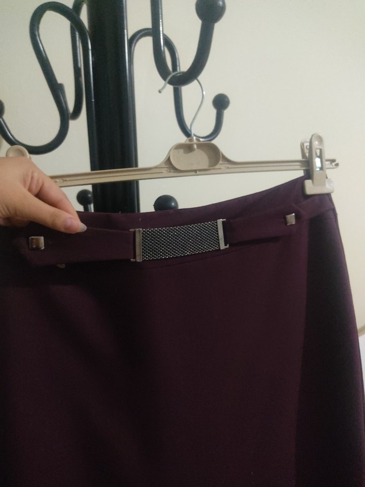 Bordo Uzun Kadın Etek Yırtmaçlı - Görsel 4