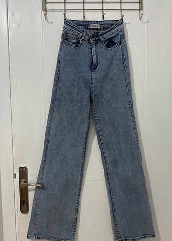 Kadın Gri Mavi Batik Desenli Denim Pantolon