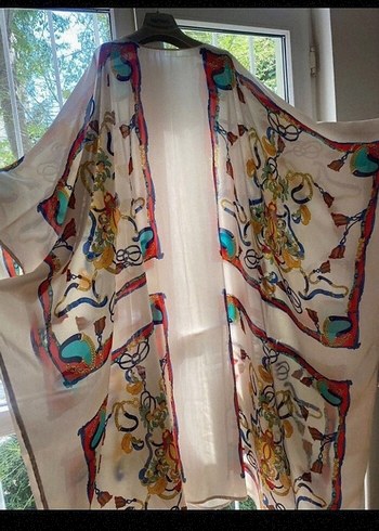 Tasarım Renkli Desenli Uzun Kadın Kimono Abaya