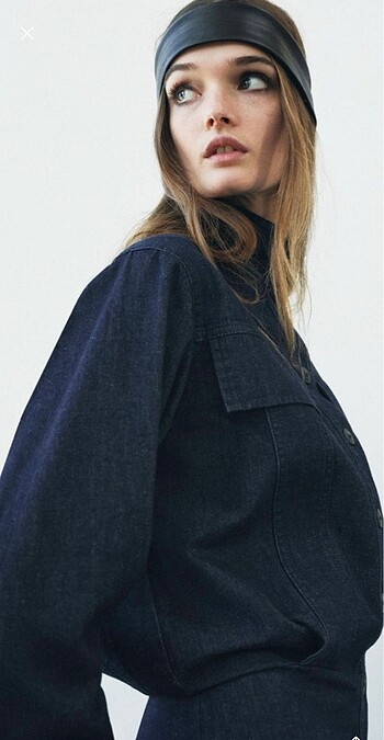 Zara ZW Collection Yama Cepli Denim Elbise