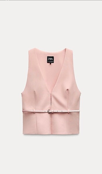 xs Beden pembe Renk Zara Kemerli Yelek Top