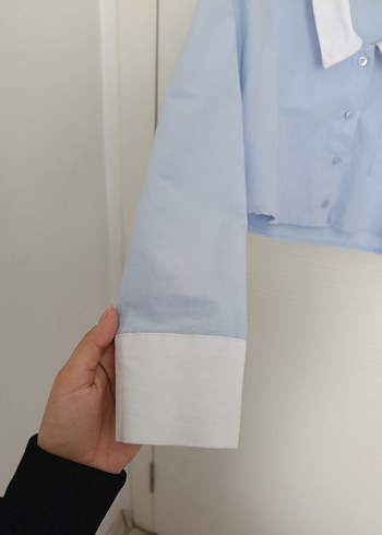 Mavi Pamuklu Düğmeli Mini Gömlek - Görsel 4