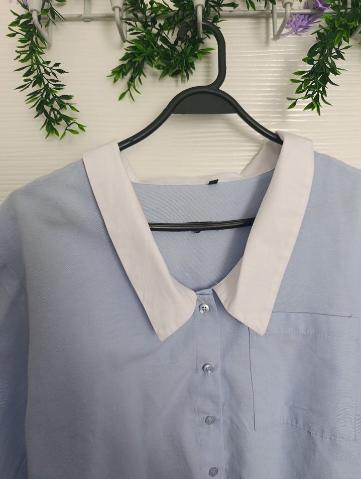 Mavi Pamuklu Düğmeli Mini Gömlek - Görsel 2