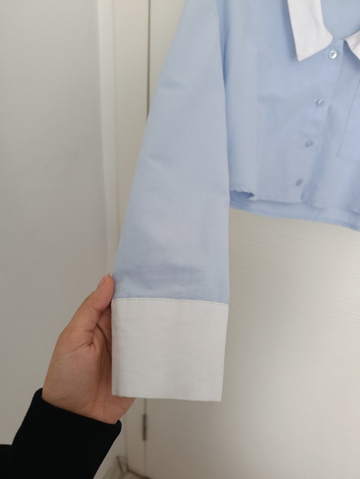 Mavi Pamuklu Düğmeli Mini Gömlek - Görsel 4