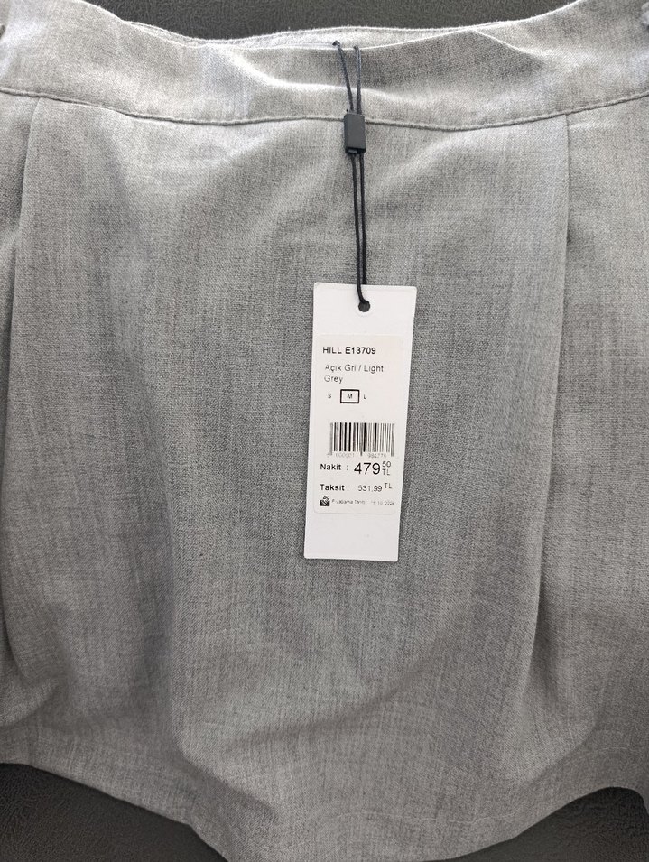 Addax Gri Keten Pilili Mini Etek - Görsel 4