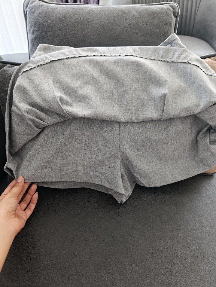 Addax Gri Keten Pilili Mini Etek - Görsel 3