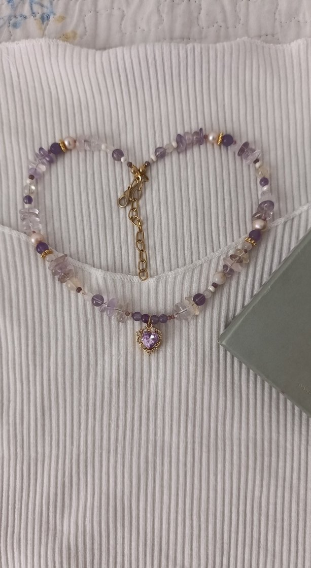 Boise doğal taşlı mor kalp detaylı kolye - Görsel 3