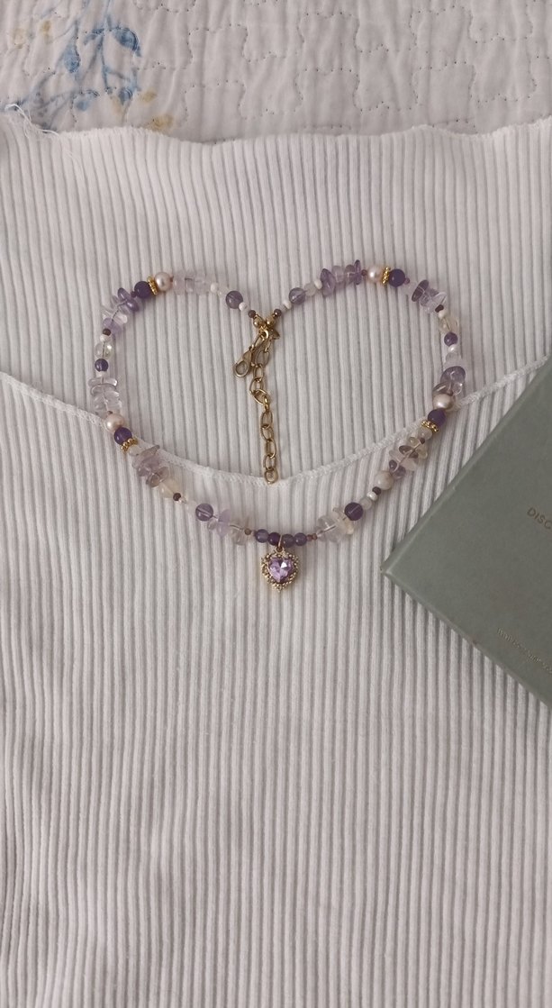 Boise doğal taşlı mor kalp detaylı kolye - Görsel 2