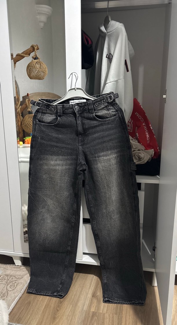 BERSHKA wide leg balloon fit baggy jean pantolon - Görsel 2