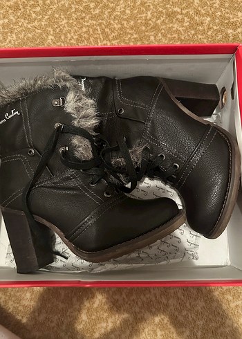 Pierre Cardin Siyah Deri Platform Topuklu Kadın Bot - Görsel 3