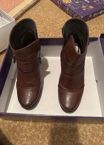 Kahverengi Deri Platform Topuklu Kadın Bot - Görsel 3