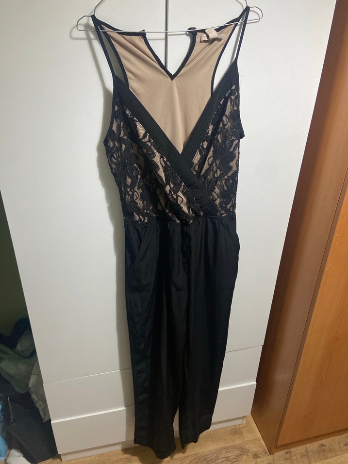 Dantelli Siyah Uzun Kadın Tulum forever 21 - Görsel 2