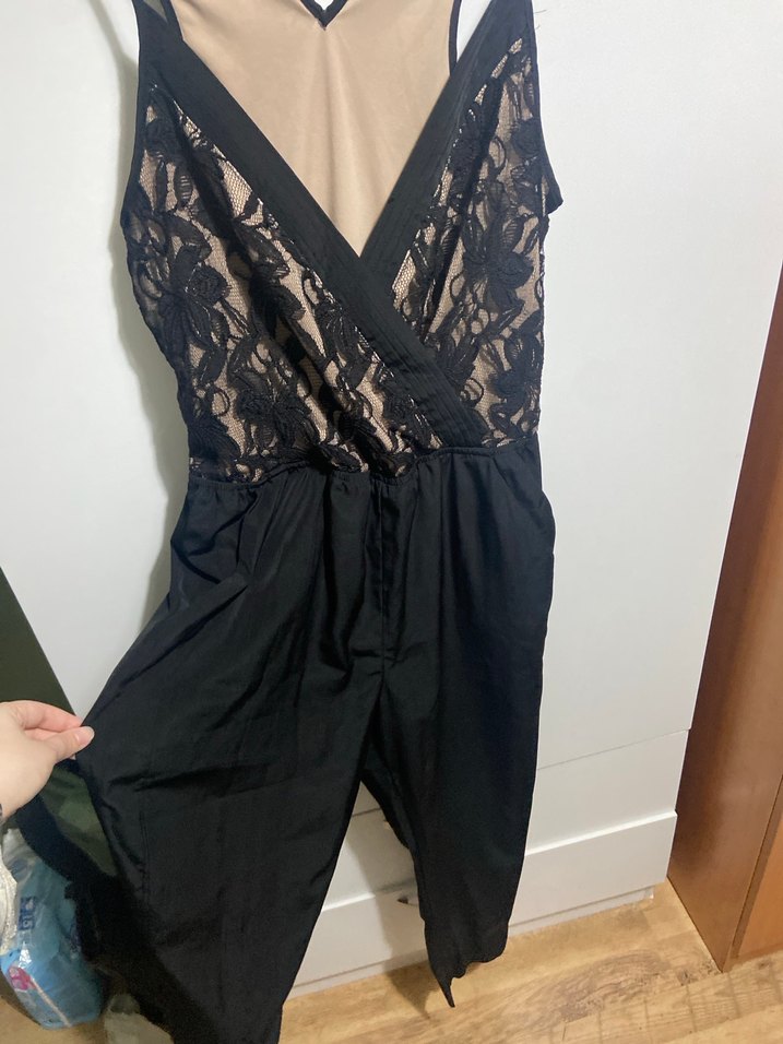 Dantelli Siyah Uzun Kadın Tulum forever 21 - Görsel 3