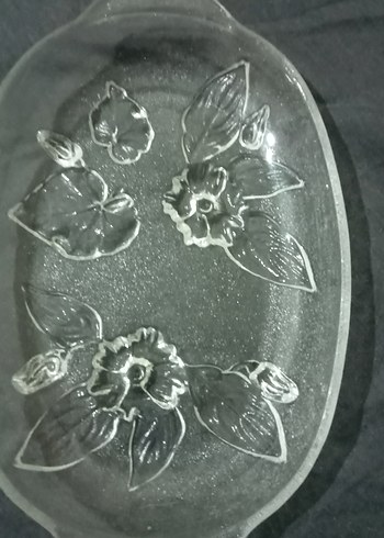 vintige el.islemeli çiçek desenli kalın cam servis tabağı - Görsel 4