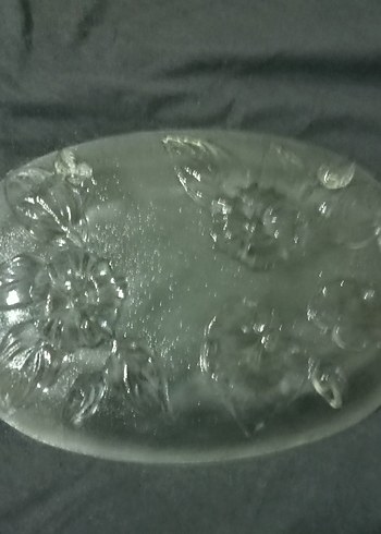 vintige el.islemeli çiçek desenli kalın cam servis tabağı - Görsel 3