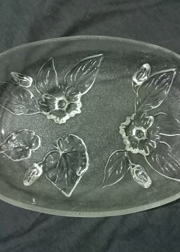 vintige el.islemeli çiçek desenli kalın cam servis tabağı - Görsel 2