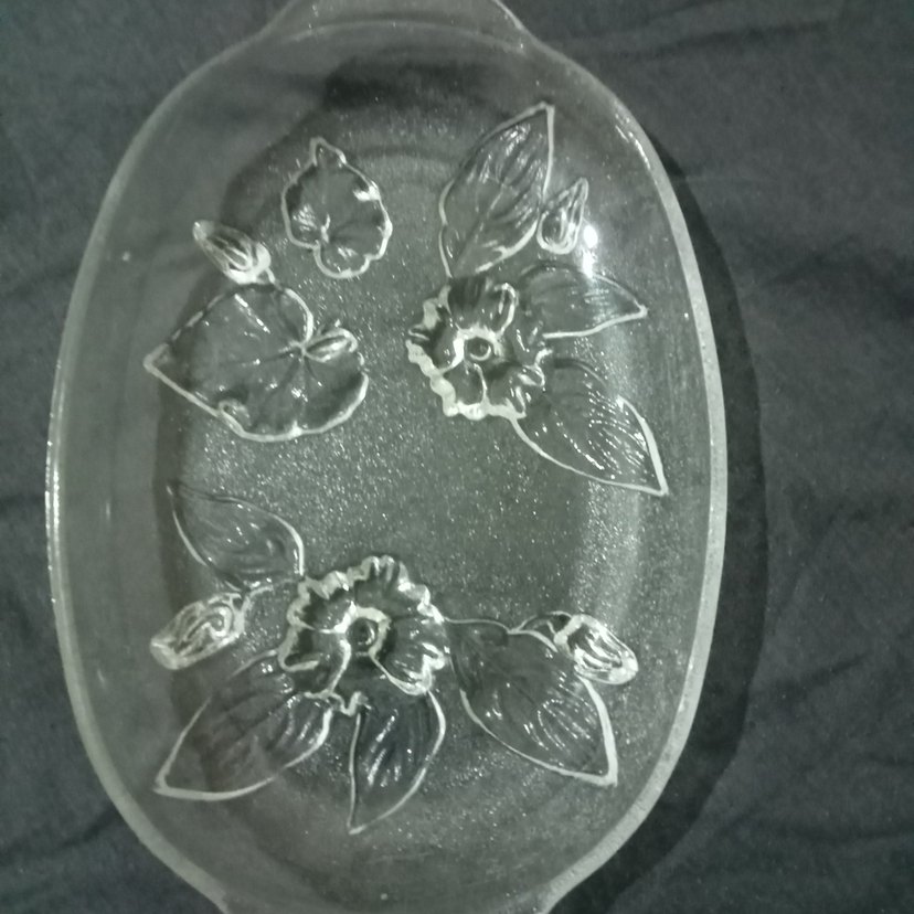 vintige el.islemeli çiçek desenli kalın cam servis tabağı - Görsel 4