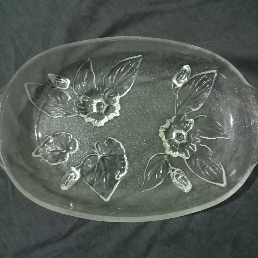 vintige el.islemeli çiçek desenli kalın cam servis tabağı - Görsel 2