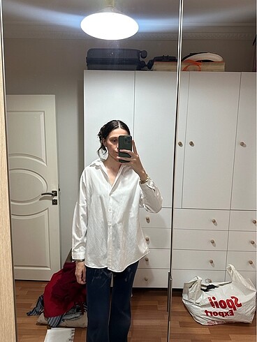 Happiness kadın beyaz oversize uzun basic gömlek