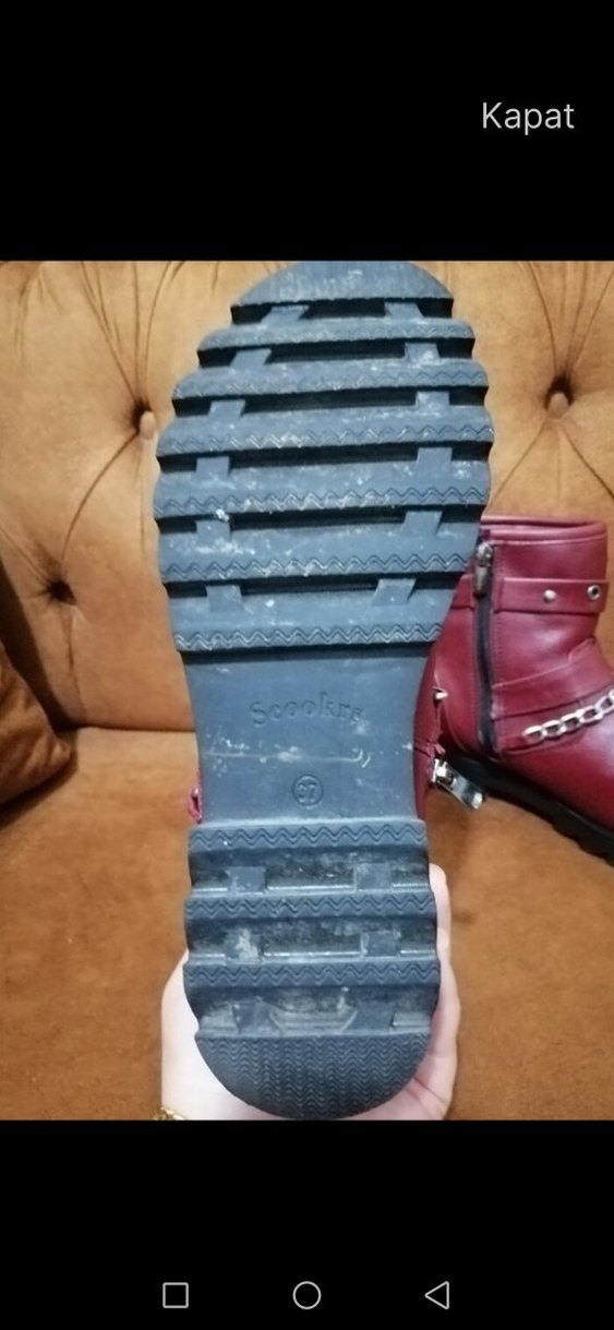 Bordo Deri Zincirli Tokalı Kadın Bot - Görsel 3