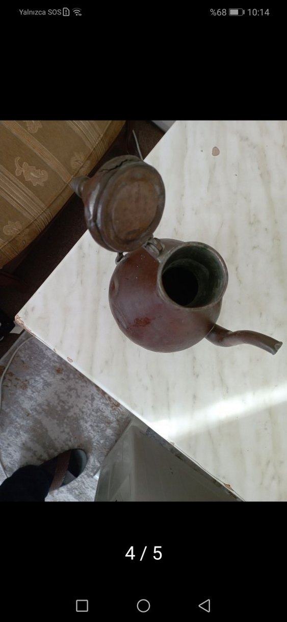 Parlak Kahverengi Bakır ibrik - Görsel 5