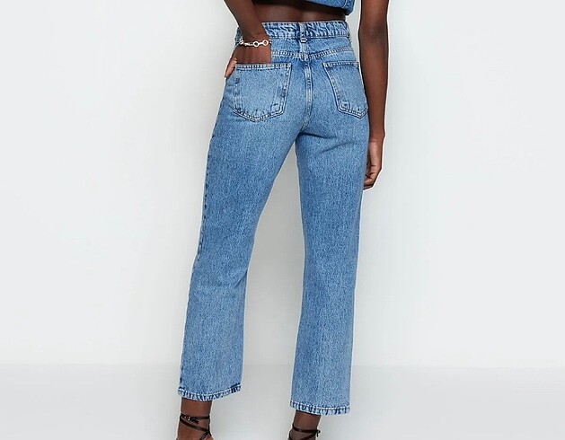 36 Beden mavi Renk Mavi Yüksek Bel Straight Jeans