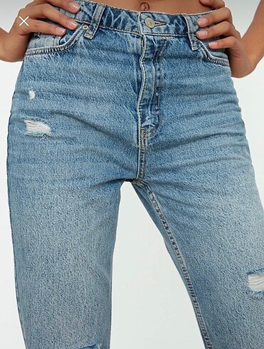 36 Beden Mavi Yırtık Detaylı Yüksek Bel Straight Jeans